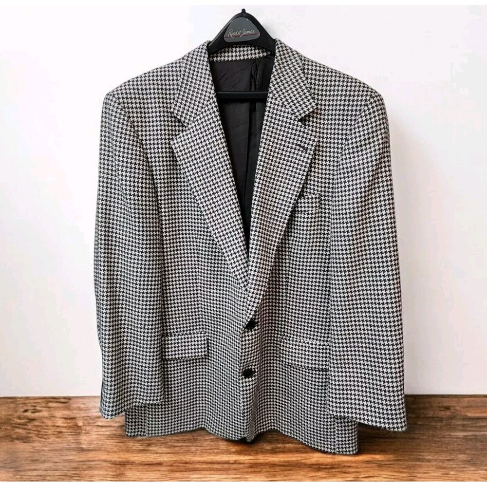 Modesto Uomo Men's 42 R Pure Wool Houndstooth Blazer Sport Coat Beige Brown EUC